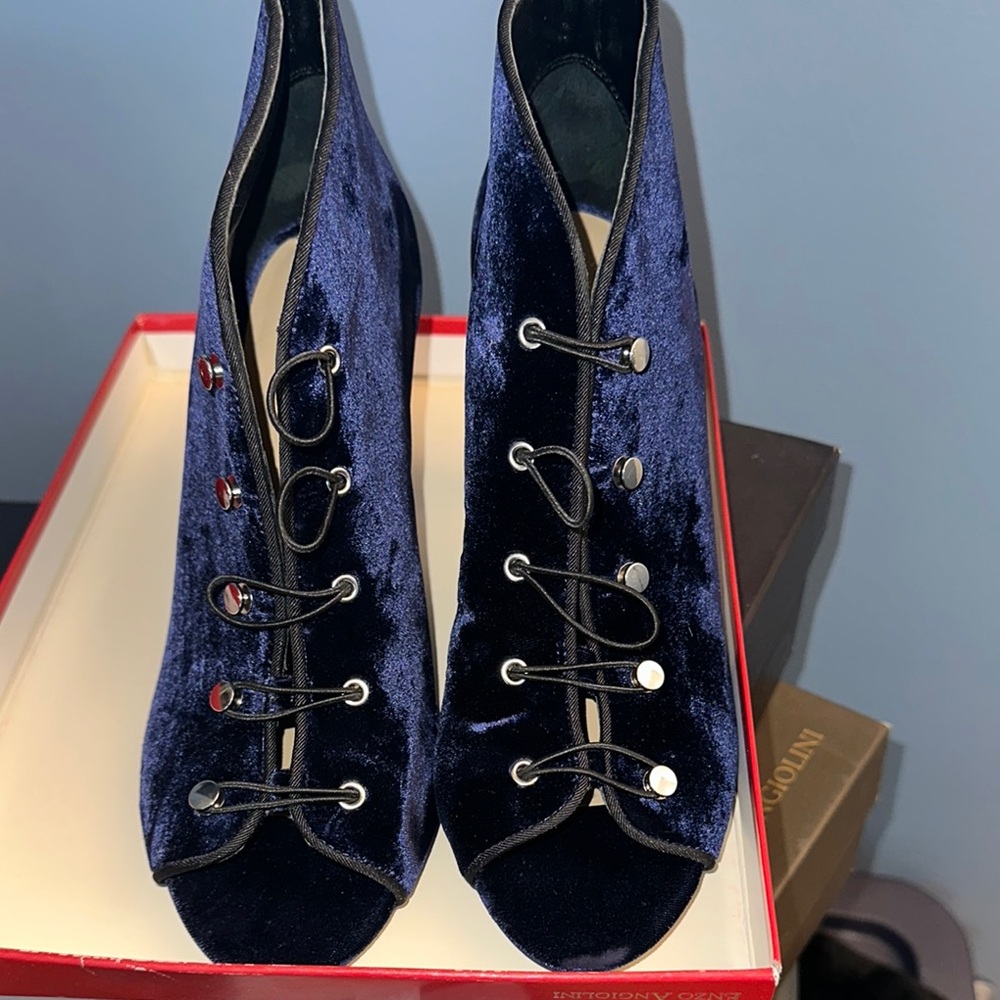 Velvet Lace-Up Heels - Navy